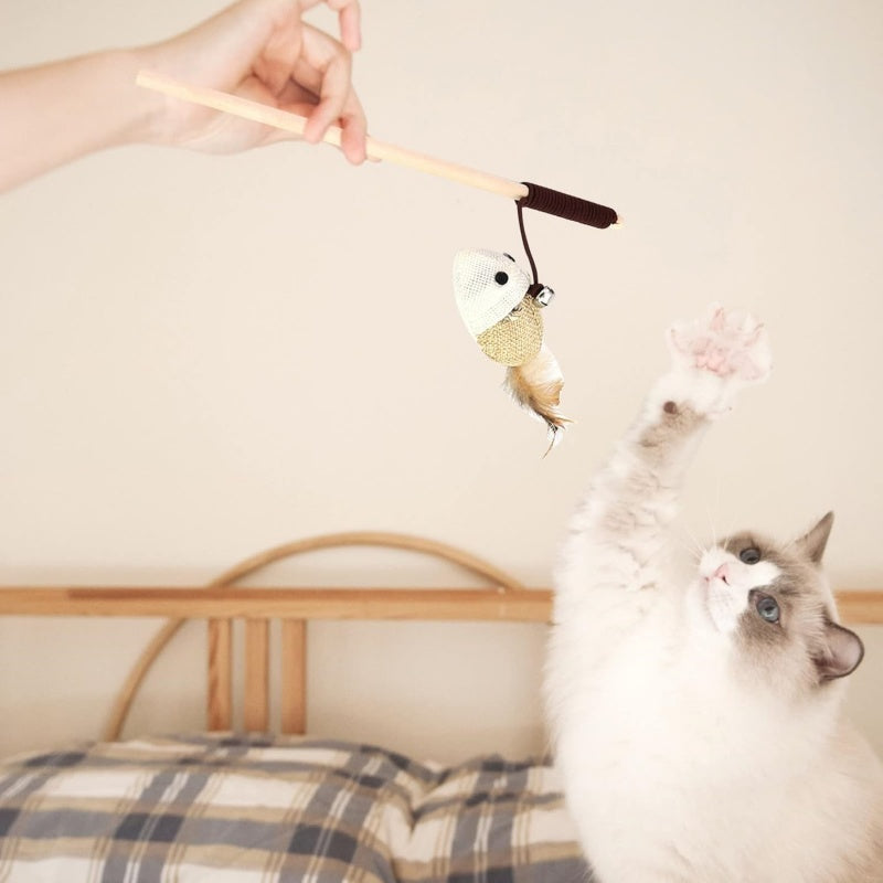 Teaser Feather Toys Kitten Funny Colorful Rod Cat Wand Toys Wood Pet Cat Toys Interactive Stick Pet Cat Supplies