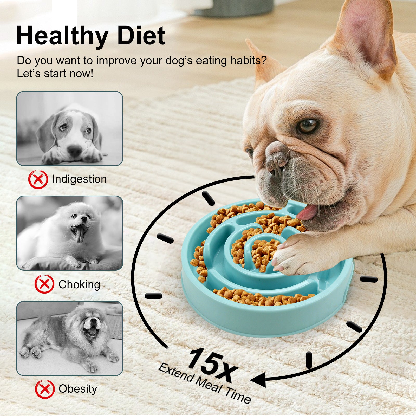 Slow Feeder Dog Bowls Silicone Dog Puzzle Feeder Bowl for Healthy Eating Puppy Slow Feeder Bowl Anti-Choking Dog Slow Feeder Bowls