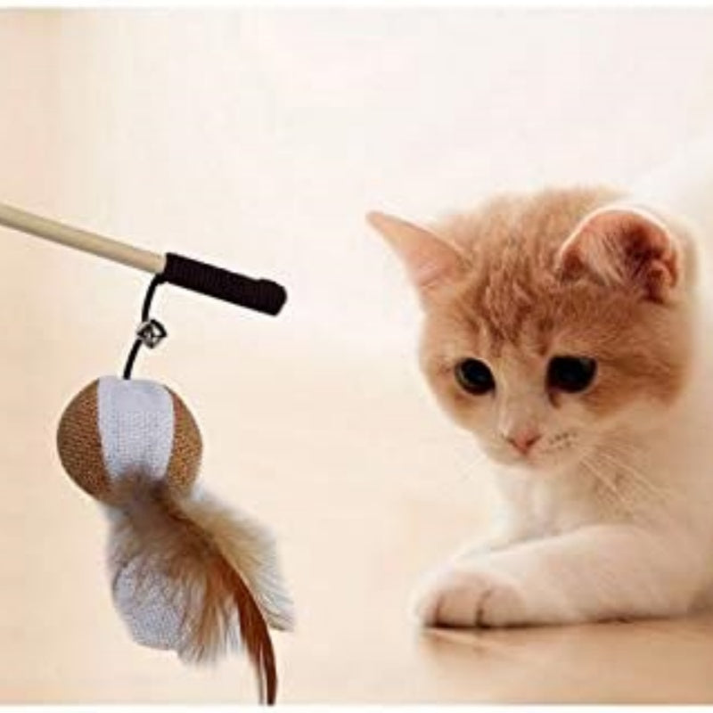 Teaser Feather Toys Kitten Funny Colorful Rod Cat Wand Toys Wood Pet Cat Toys Interactive Stick Pet Cat Supplies